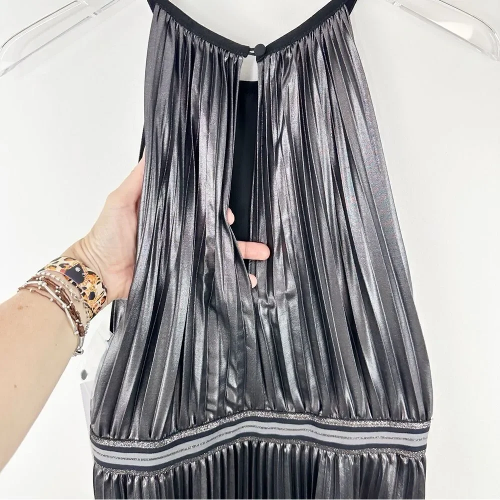 Bailey‎ 44 Women Madison Metallic Micro Pleated Asymmetrical Halter Dress Sz 6 - Picture 5 of 14